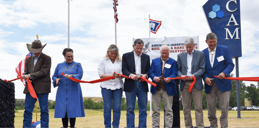 Groundbreaking at Brook mine. (from left to right) Wyoming Governor Mark Gordon, U.S. Representative Harriet Hageman, Senator Cynthia Lummis, Senator John Barrasso, Randall Atkins, U.S. Secretary of Energy Chris Wright, and former Senator Joe Manchin.